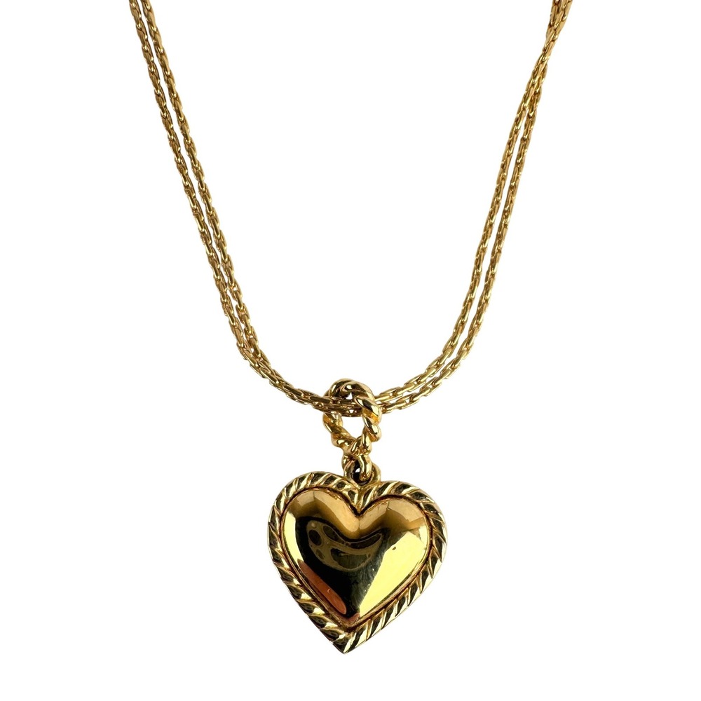Napier Gold Tone Double Strand Heart Pendant Necklace 16-18 Adjustable Chain